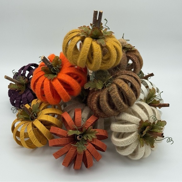 Rustic Yarn Wrapped Pumpkin Decor Fall Decorations Autumn Halloween Tan New - Picture 3 of 5